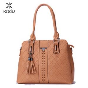 KKXIU Brown Studded Leather Tassel Shoulder Bag